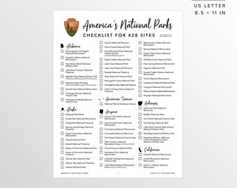 National Parks Checklist | Printable NPS Checklist | US National Parks | Travel Checklist | Parks Bucket List | National Parks List