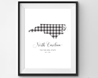 North Carolina Printable | Printable Art | Gingham | NC Print | North Carolina Art | North Carolina | State Art Printable | State Poster