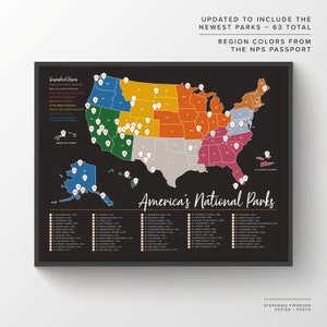 63 National Parks Map Printable Map US National Parks National Park Map National Park Passport National Parks Print Travel Map image 2