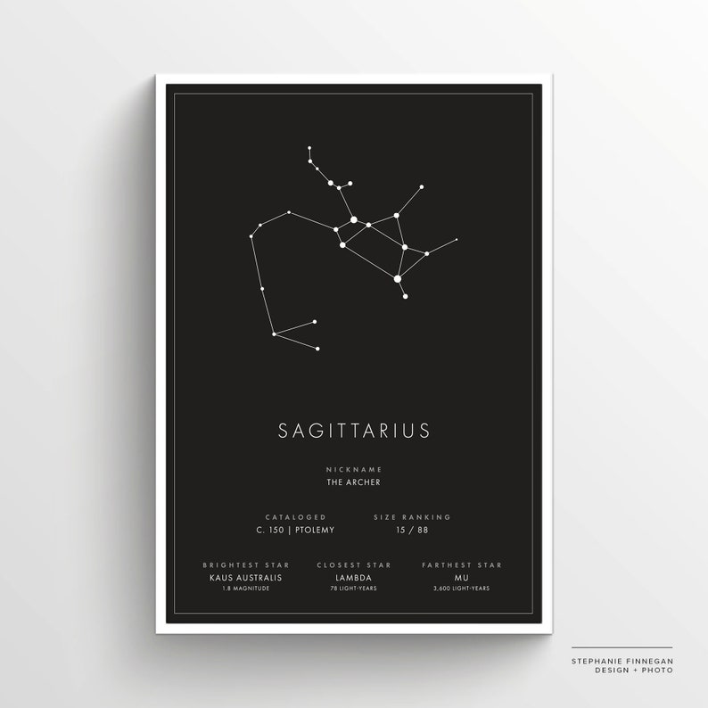 Impression Constellation du Sagittaire Affiche imprimable Art Constellation Zodiaque Affiche minimaliste Noir et blanc Téléchargement instantané image 2