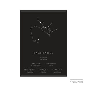 Impression Constellation du Sagittaire Affiche imprimable Art Constellation Zodiaque Affiche minimaliste Noir et blanc Téléchargement instantané image 3