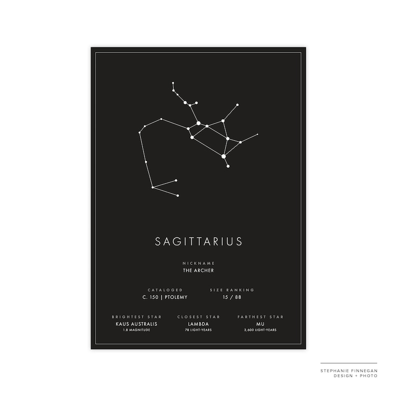 Sagittarius Constellation Print Printable Poster Constellation Art Zodiac Minimalist Poster Black and White Instant Download image 3