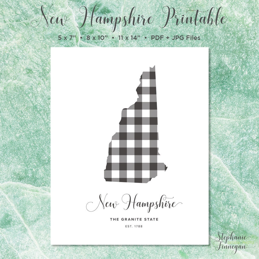 New Hampshire Printable | Printable Art | Gingham | NH Print | New ...