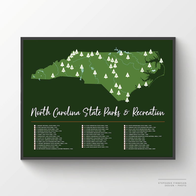 Nc State Parks Map Printable Map North Carolina Parks Etsy Israel