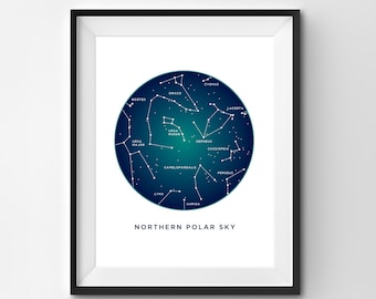 Cielo Polar Norte Imprimible / Impresión Artística del Cielo Norteño / Constelación Imprimible / Arte de Constelaciones / Constelaciones / Arte Imprimible / Estrellas