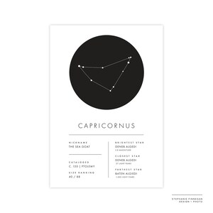 Capricornus Constellation Print Printable Poster Constellation Art Minimalist Poster Black and White Capricorn Zodiac image 3