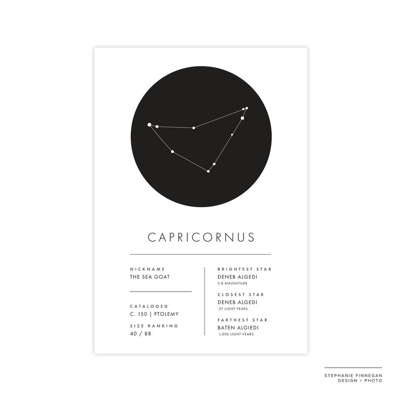 Capricornus Constellation Print Printable Poster Constellation Art Minimalist Poster Black and White Capricorn Zodiac image 3