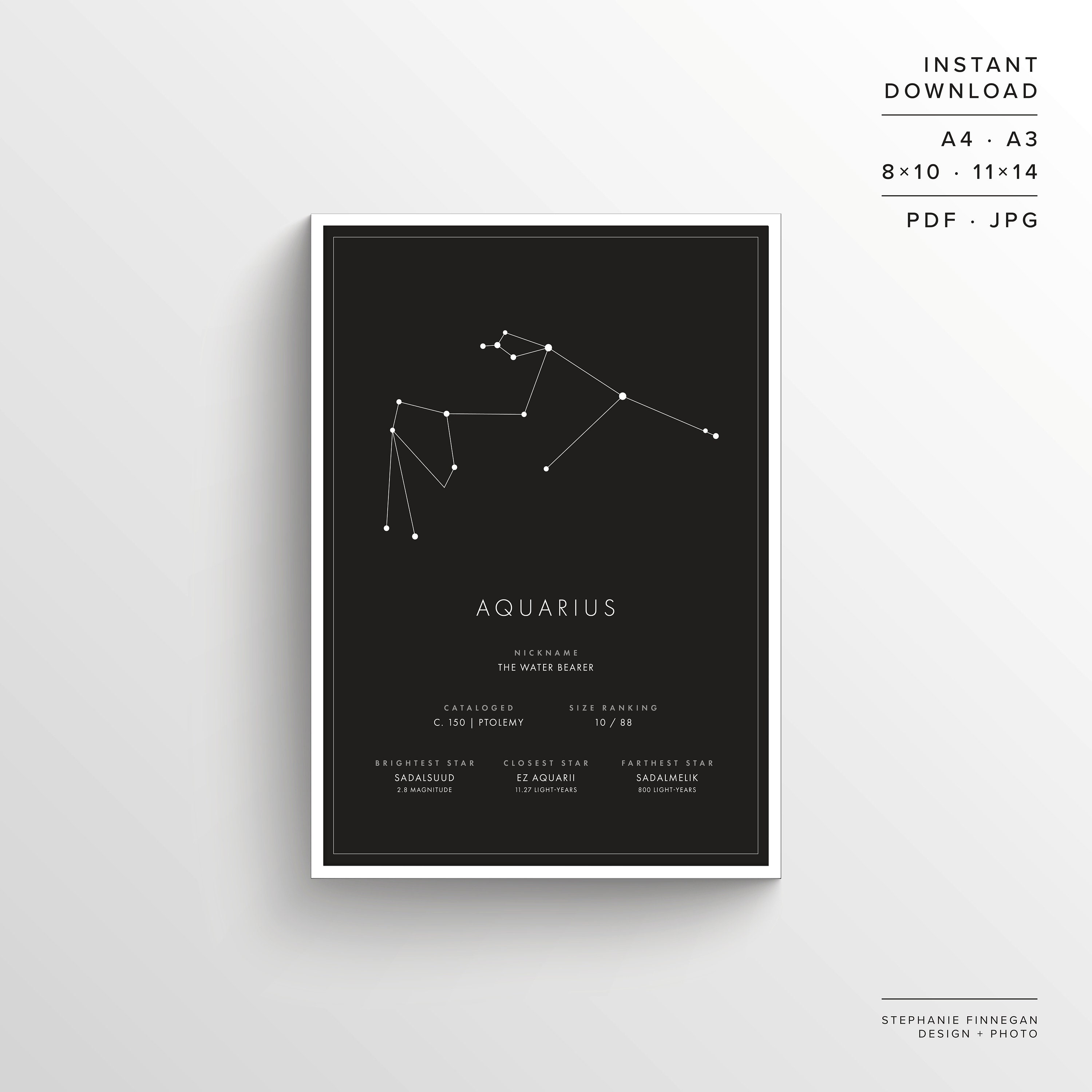 Aquarius Constellation Print Printable Poster Constellation Art Minimalist Poster Black and ...