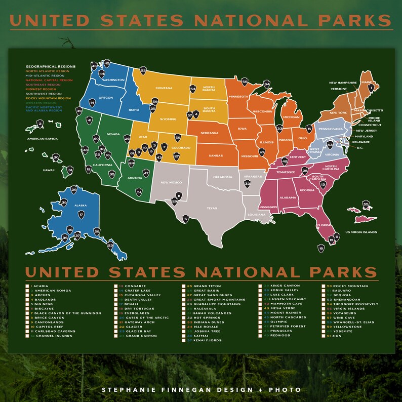 PRINTABLE National Parks Map 14x11 Poster US | Etsy