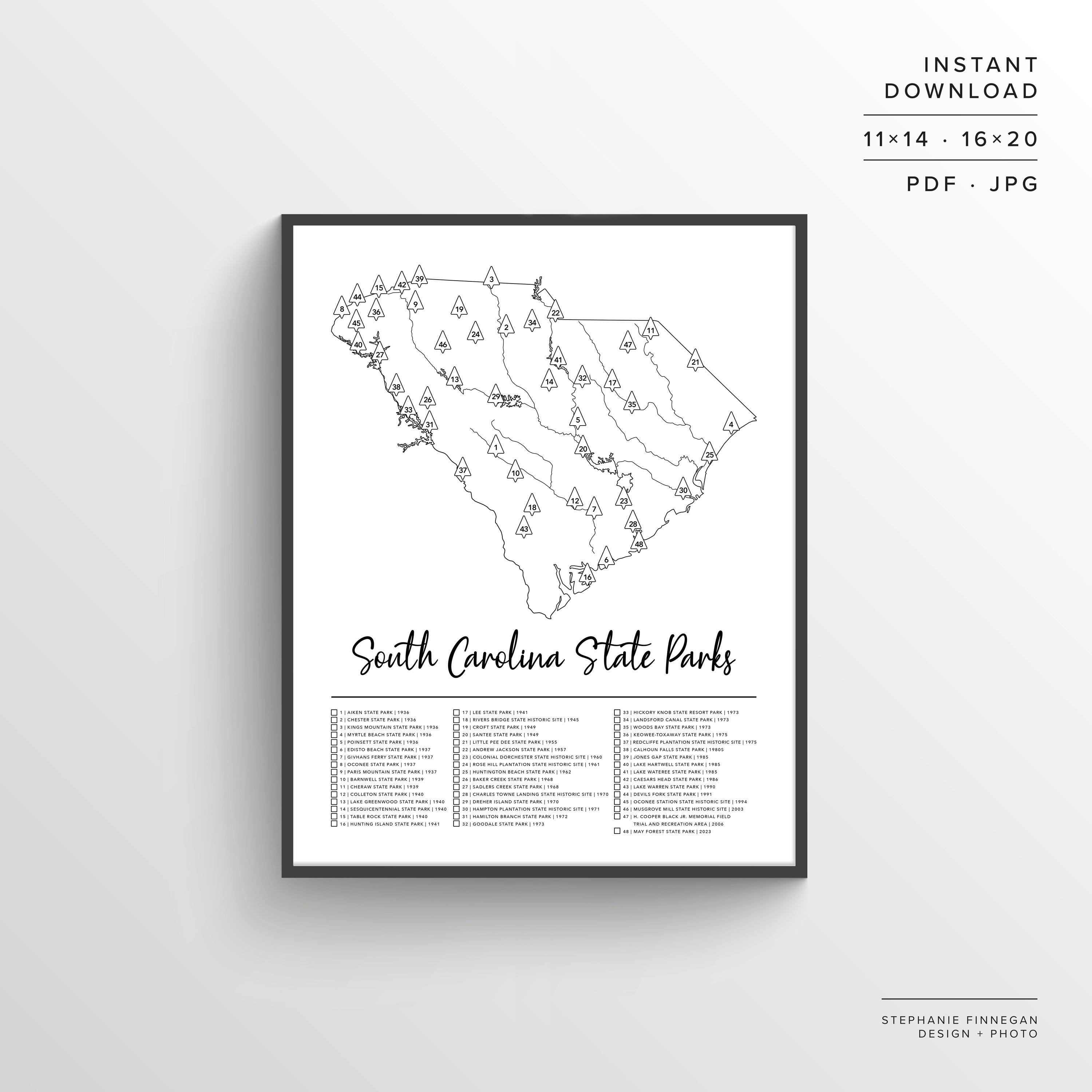 SC State Parks Map | Printable Map | Coloring Parks Map | South Carolina Parks | SC State Parks Print | Travel Map | Adventure Map