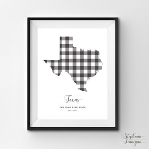Texas imprimible / Arte imprimible / Gingham / TX Impresión / Arte de Texas / Texas / Arte estatal imprimible / Cartel estatal / Arte de pared imprimible