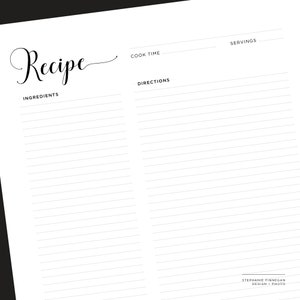 Recipe Page | US Letter | A4 | Recipe Printable | Recipe Template | Recipe Sheet | Blank Recipe ...