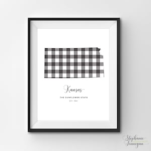 Kansas imprimible / Arte imprimible / Gingham / Kansas Art / Kansas / Arte estatal imprimible / Cartel estatal / Arte de pared imprimible / Arte de pared