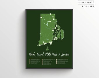RI State Parks Map | Printable Map | Rhode Island Parks | Rhode Island | RI State Parks Print | Travel Map | Adventure Map | Parks Map