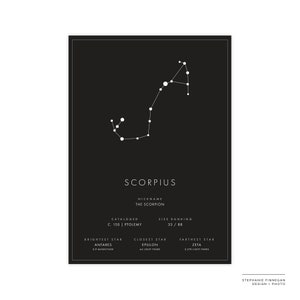 Scorpius Constellation Print Scorpio Printable Poster Constellation Art Minimalist Poster Black and White Instant Download image 3