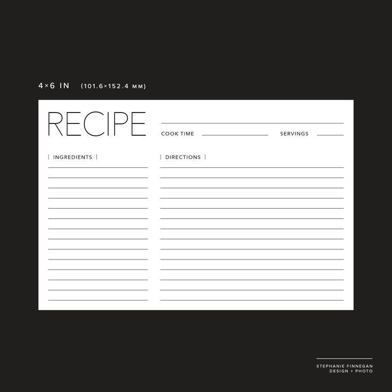 4x6 Recipe Card Printable Recipe Printable Card Recipe | Etsy