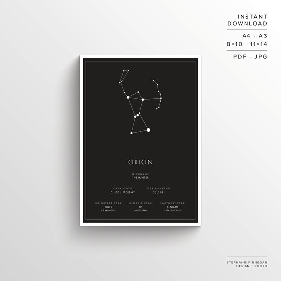 Orion Constellation Print | Printable Poster | Constellation Art | Minimalist Poster | Black and White | Stars | Instant Download
