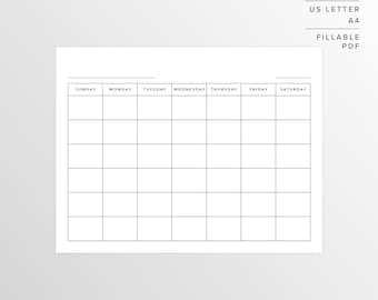 Blank Calendar Template | Printable Calendar | Calendar Template | Blank Monthly Calendar | Meal Planner | Minimalist | Instant Download