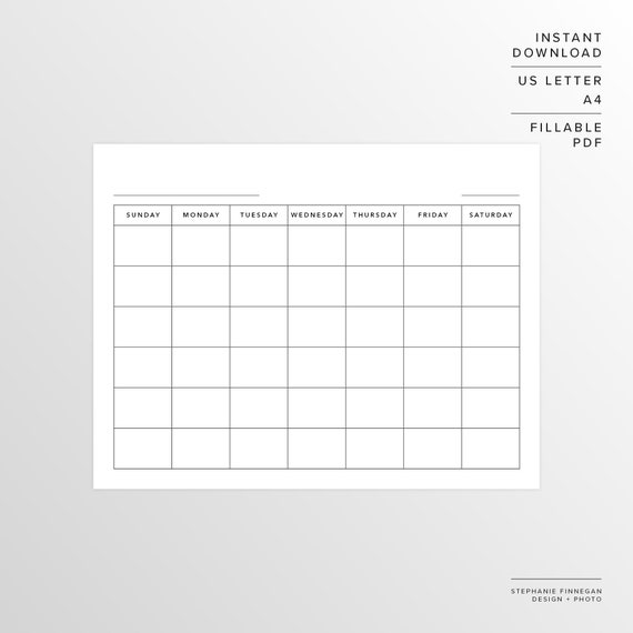 blank calendar template printable calendar calendar etsy