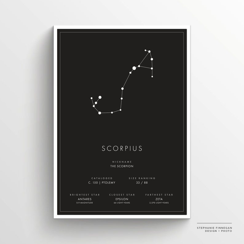 Scorpius Constellation Print Scorpio Printable Poster Constellation Art Minimalist Poster Black and White Instant Download image 2