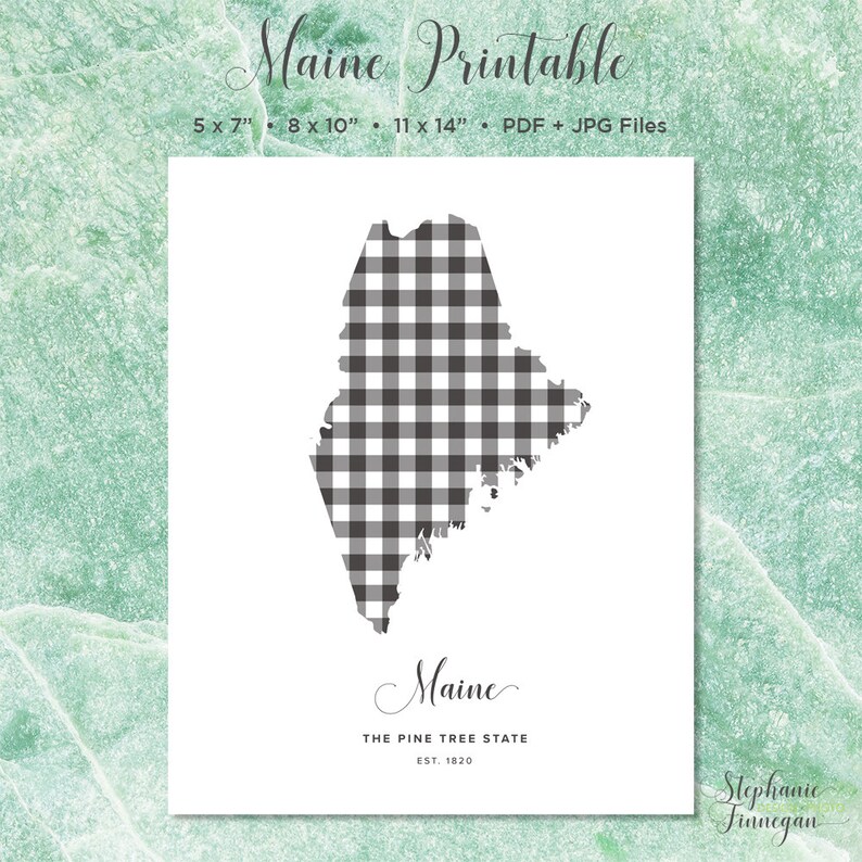 Maine Printable | Printable Art | Gingham | ME Print | Maine Art ...