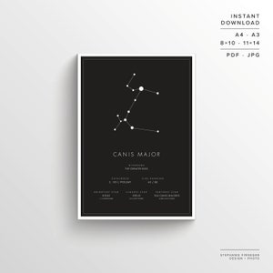 Canis Major Constellation Print | The Greater Dog | Printable Poster | Constellation Art | Minimalist Poster | Black and White
