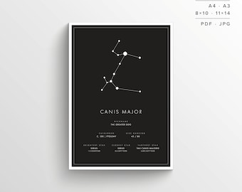 Canis Major Constellation Print | The Greater Dog | Printable Poster | Constellation Art | Minimalist Poster | Black and White