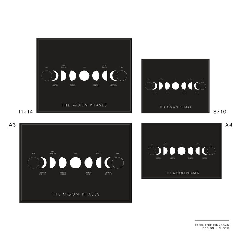 Moon Phases Print Printable Poster Lunar Phases Moon Etsy