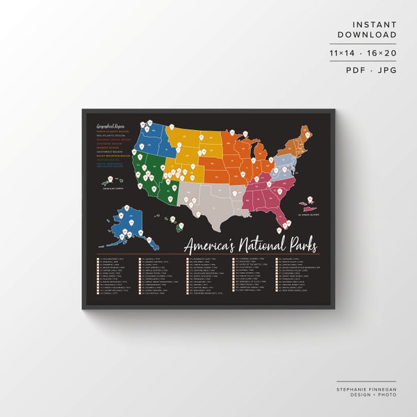 Mapa de 63 Parques Nacionales / Mapa imprimible / Parques Nacionales de EE. UU. / Mapa de Parques Nacionales / Pasaporte de Parques Nacionales / Impresión de Parques Nacionales / Mapa de viaje