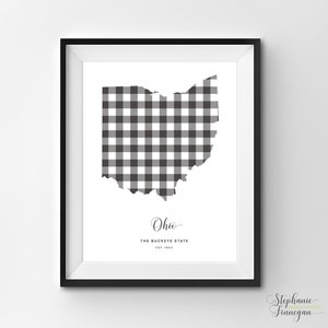 Ohio imprimible / Arte imprimible / Gingham / OH Impresión / Arte de Ohio / Ohio / Arte estatal imprimible / Cartel estatal / Arte estatal imprimible / Imprimible