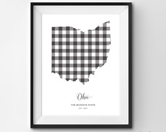 Ohio Printable | Printable Art | Gingham | OH Print | Ohio Art | Ohio | State Art Printable | State Poster | Printable State Art | Printable