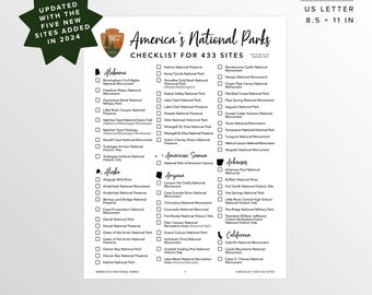 National Parks Checklist | Printable NPS Checklist | US National Parks | Travel Checklist | Parks Bucket List | National Parks List