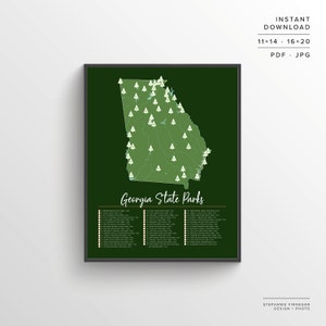 Carte des parcs d’État de Géorgie | Carte imprimable | Parcs de Géorgie | Géorgie | Parcs d’État de GA Imprimer | Carte de voyage | Carte d'aventure | Carte des parcs