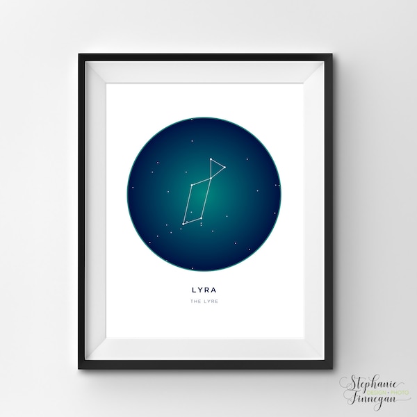 Afdrukbaar lyra | Lyra Art Print | Af en toedrukbare constellatie | Constellatie art | Constellatie | Afdrukbare illustratie | Sterren | Ster Kunst