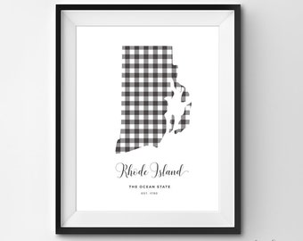 Rhode Island Printable | Printable Art | Gingham | RI Print | Rhode Island Art | Rhode Island | State Art Printable | State Poster