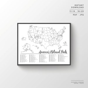 63 Mapa de Parques Nacionais | Mapa para impressão | Mapa de parques para colorir | Parques Nacionais dos EUA | Mapa do Parque Nacional | parques nacionais pôster | Mapa de viagem