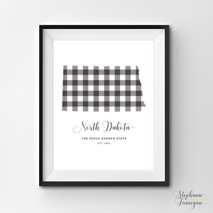 Dakota del Norte imprimible / Arte imprimible / Gingham / Arte de Dakota del Norte / Dakota del Norte / Arte estatal imprimible / Cartel estatal / Arte de pared imprimible