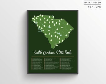 SC State Parks Map | Printable Map | South Carolina Parks | South Carolina | SC State Parks Print | Travel Map | Adventure Map | Parks Map