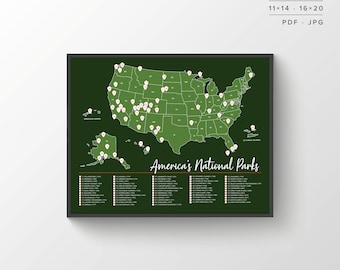 63 National Parks Map | Printable Map | US National Parks | National Park Map | National Parks Poster | National Parks Print | Travel Map