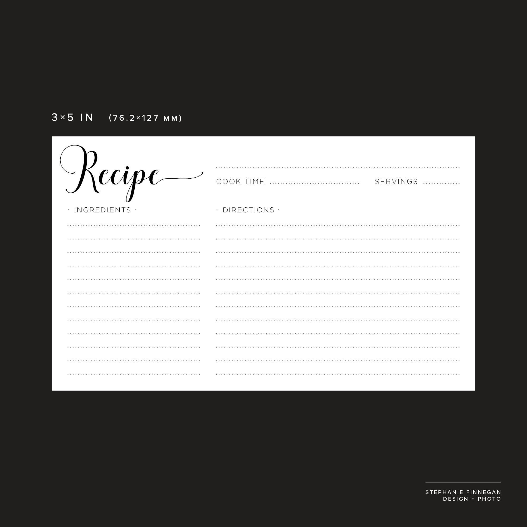 3x5 Recipe Card | Printable Recipe | Printable Card | Recipe ...