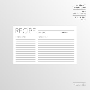 3x5 Recipe Card | Printable Recipe | Printable Card | Recipe | Printable | Recipe Cards | Recipe Template | Instant Download