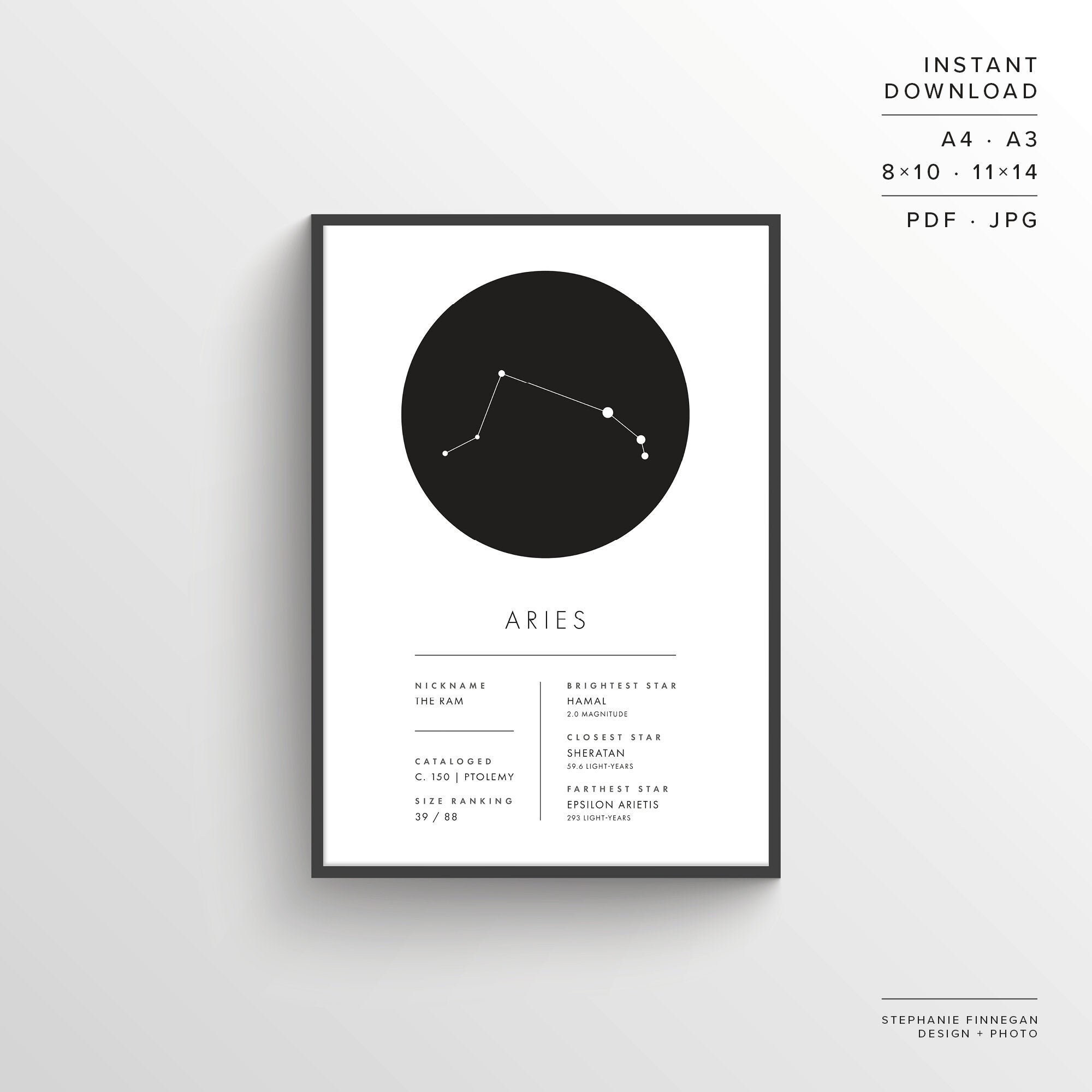 Aries Constellation Print | Printable Poster | Constellation Art | Zodiac | Minimalist Poster | Black and White | Stars | Instant Download