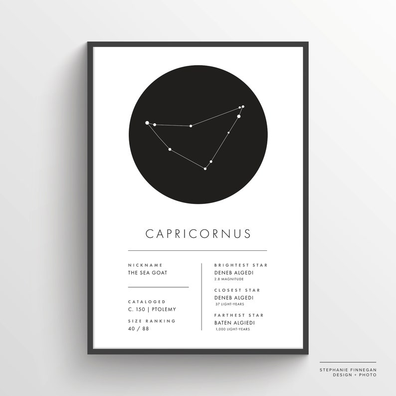 Capricornus Constellation Print Printable Poster Constellation Art Minimalist Poster Black and White Capricorn Zodiac image 2