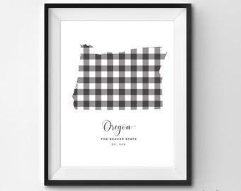 Oregon Printable | Printable Art | Gingham | Oregon Art | Oregon | State Art Printable | State Poster | Printable Wall Art | State Print