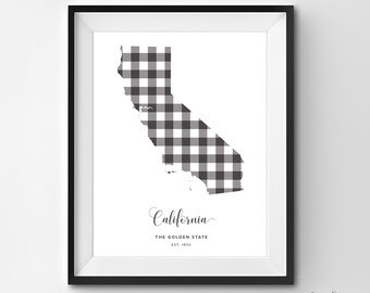 California Printable | Printable Art | Gingham | California Art | California | State Art Printable | State Poster | Printable Wall Art
