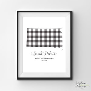 Dakota del Sur imprimible / Arte imprimible / Gingham / Arte de Dakota del Sur / Dakota del Sur / Arte estatal imprimible / Cartel estatal / Arte de pared imprimible