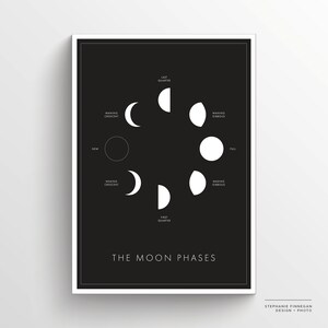 Moon Phases Print Printable Poster Lunar Phases Moon Space Art Minimalist Poster Black and White Instant Download image 2