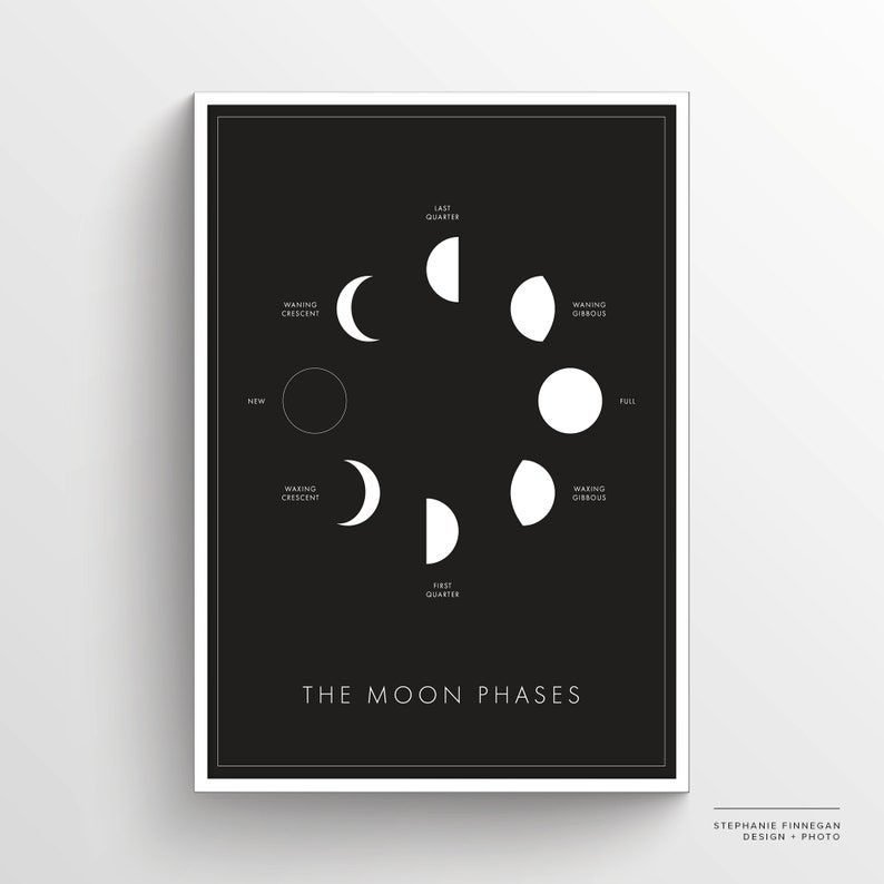 Moon Phases Print Printable Poster Lunar Phases Moon Space Art Minimalist Poster Black and White Instant Download imagem 2