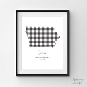 Iowa Printable | Printable Art | Gingham | IA Print | Iowa Art | Iowa | State Art Printable | State Poster | Printable Wall Art | Wall Art