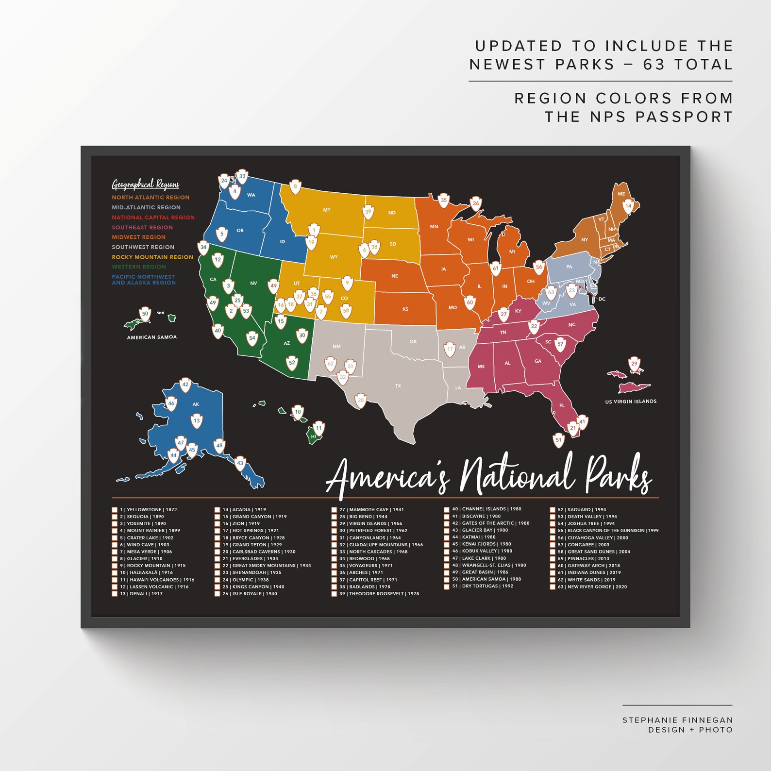 63 National Parks Map Printable Map US National Parks - Etsy